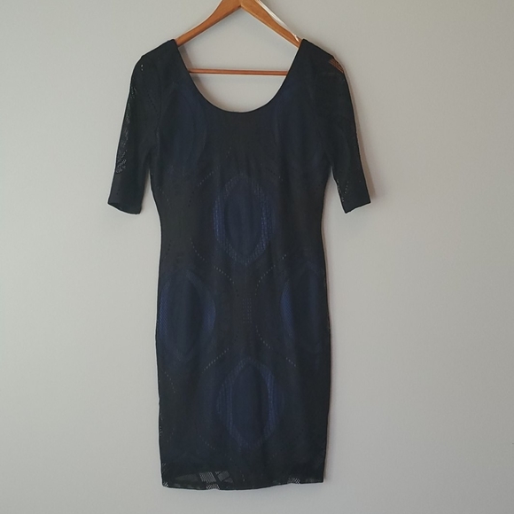 Pink Owl Blue & Black Short Sleeve Lace Dress